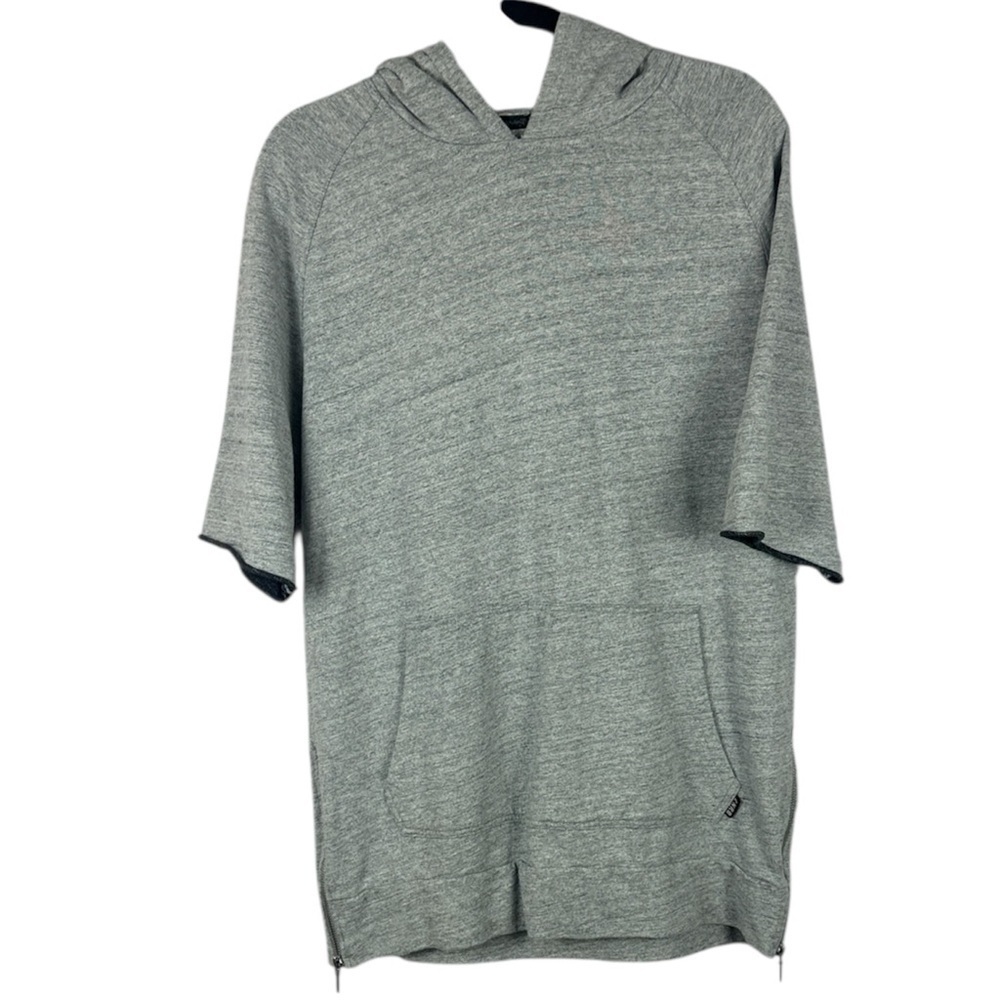 Zanerobe 100% Cotton Light Gray Hooded Short Sleeve Sweatshirt Size Large